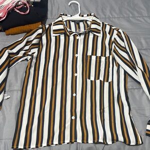 Forever 21 women Striped Shirt - Black, White, and Brown